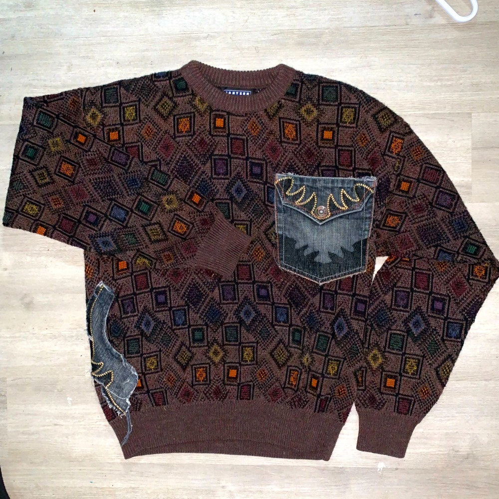 Custom Patchwork Wool Sweater - image 1